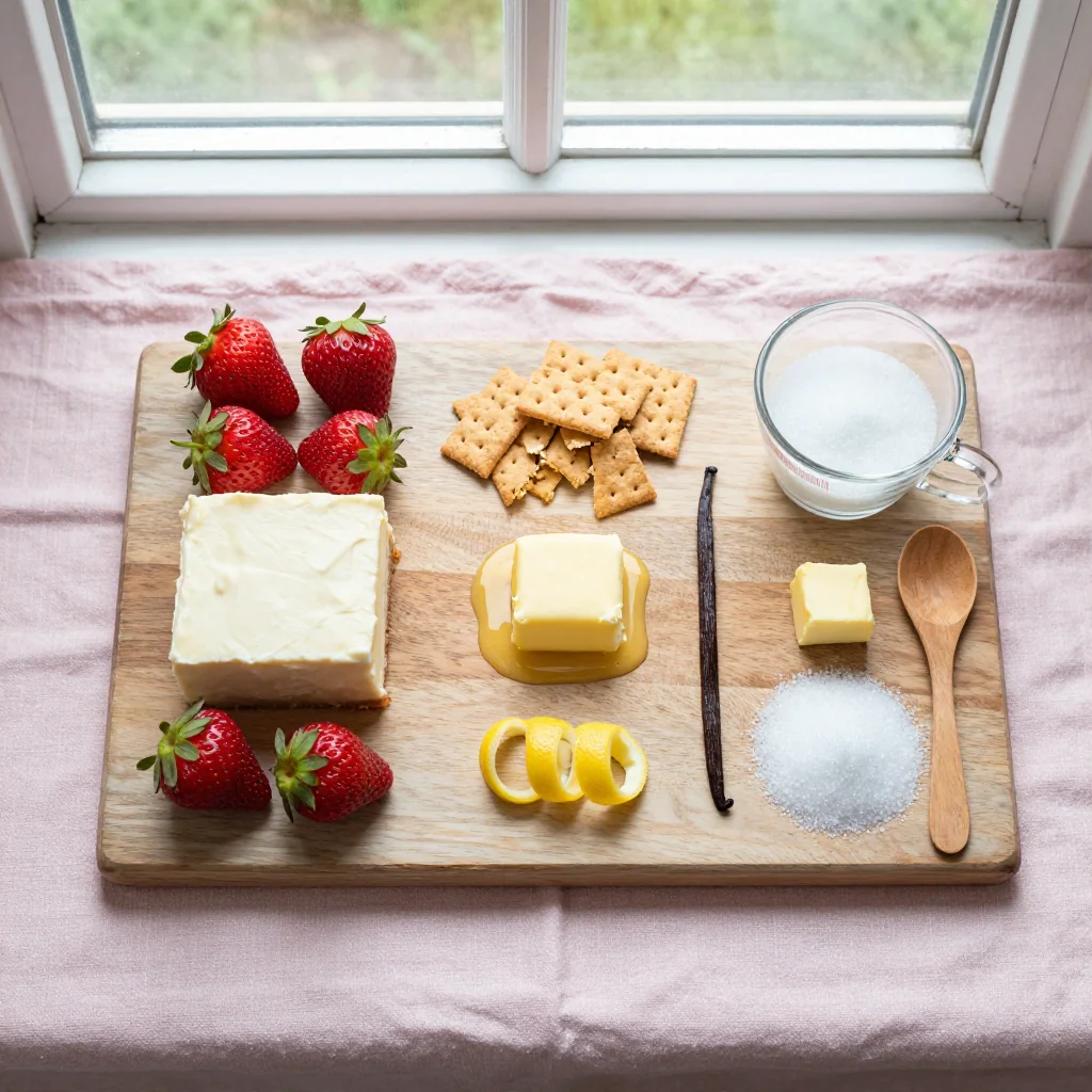 All ingredients for Strawberry Cheesecake No Bake Dessert