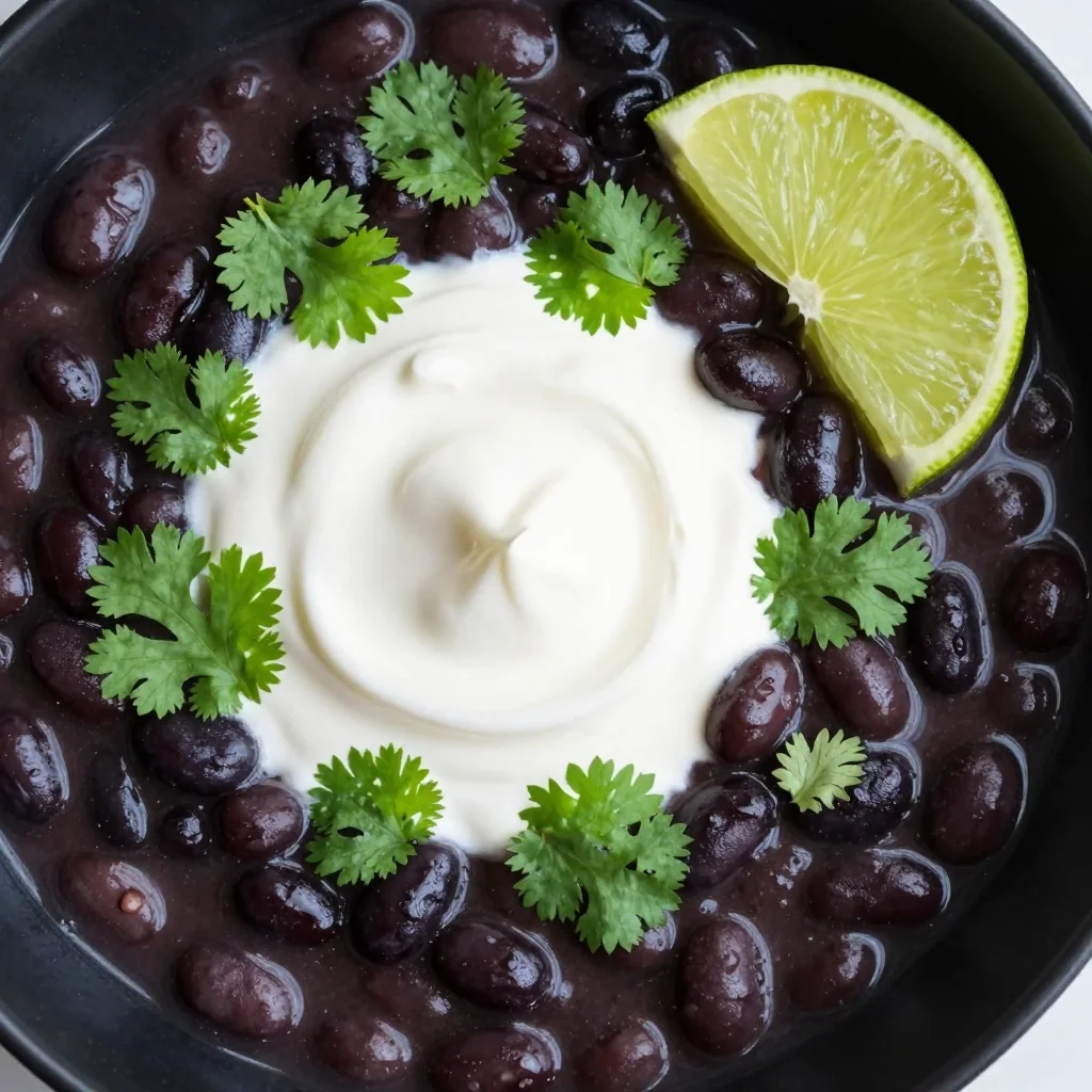New Year's Day Lucky Black Bean Soup With Sour Cream And Lime