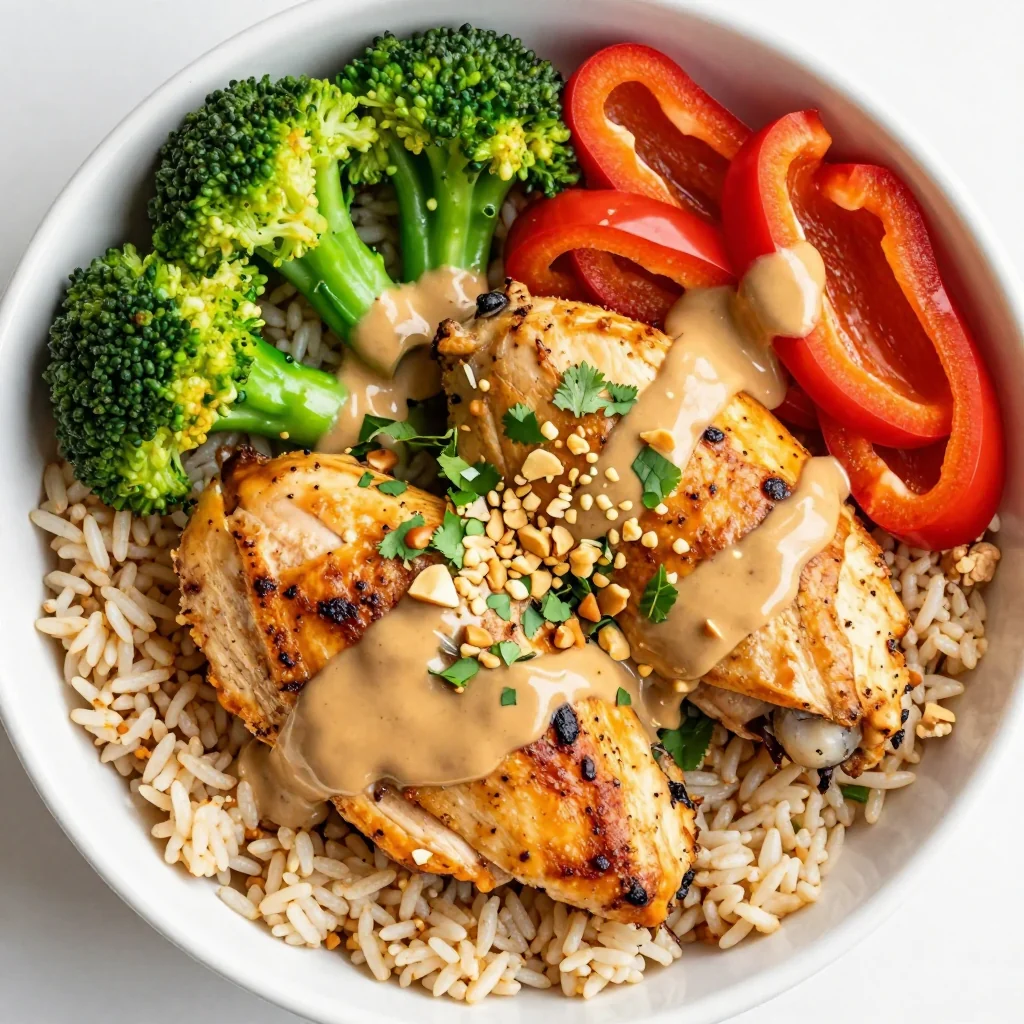 Meal Prep Chicken and Veggie Bowls with Peanut Sauce for Healthy Lunches