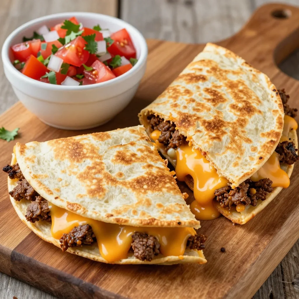 Easy Beef Quesadillas with Cheese and Salsa