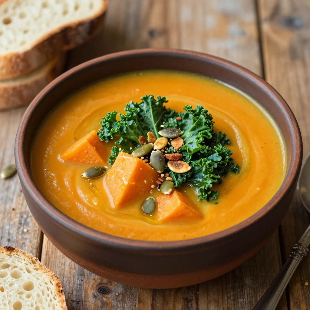 warm sweet potato and kale soup for nourishing winter evenings