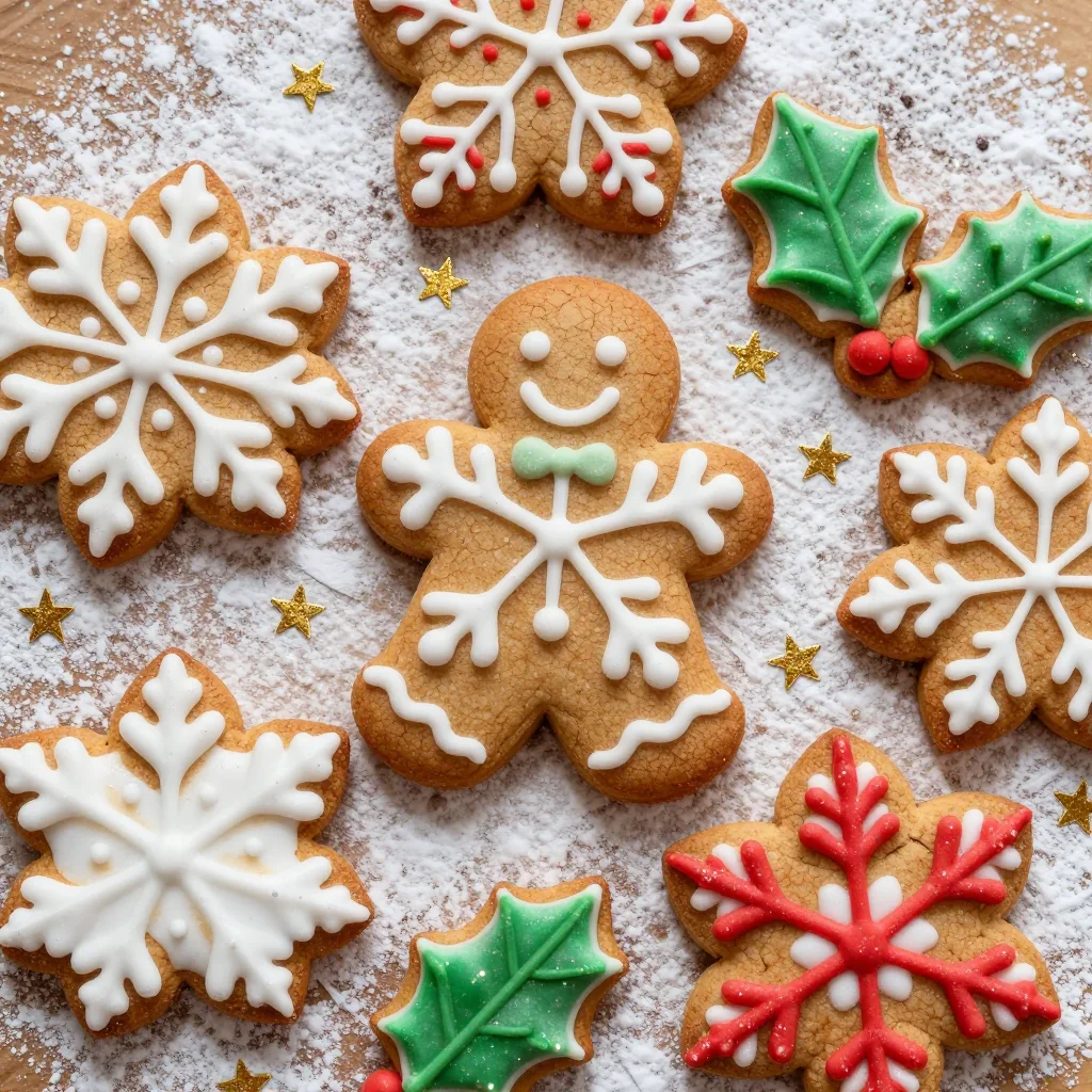 homemade soft gingerbread cookies with spiced royal icing for christmas