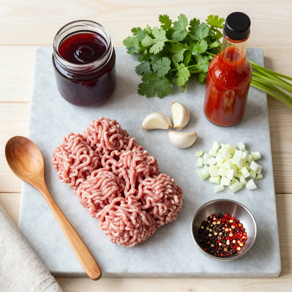All ingredients for Crockpot Grape Jelly and Chili Sauce Meatballs