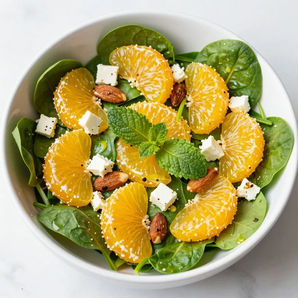 healthy citrus spinach salad with oranges and lemon for january meal prep