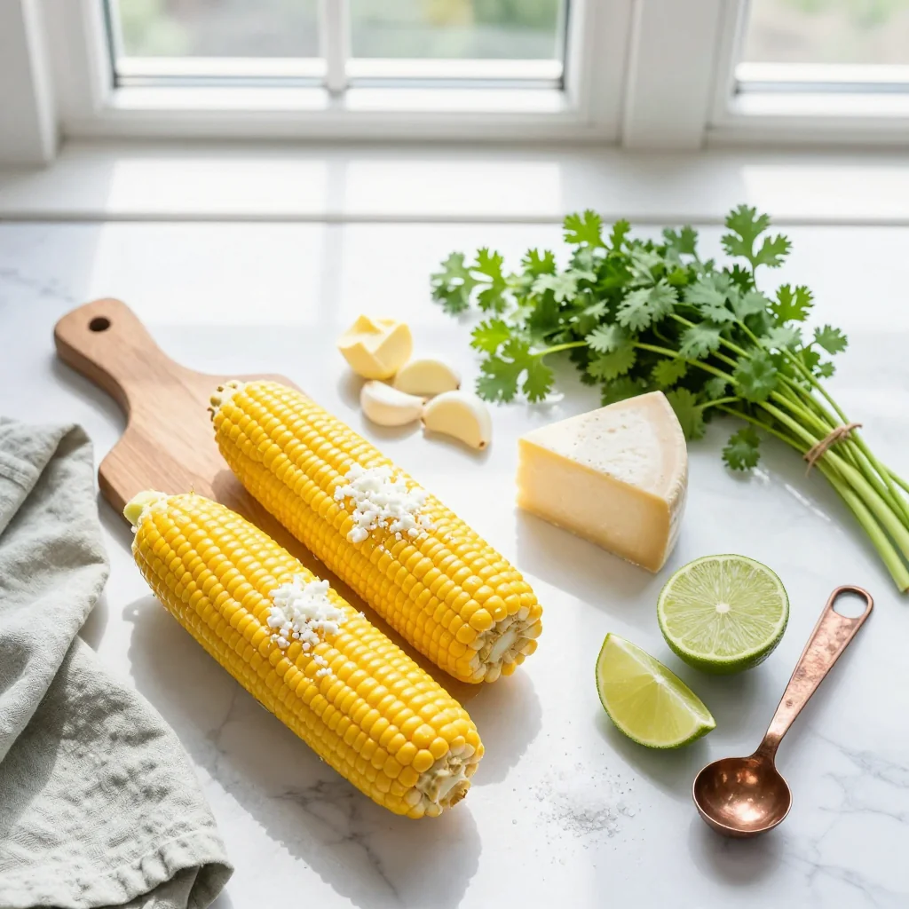 All ingredients for Garlic Butter Corn with Cotija Cheese