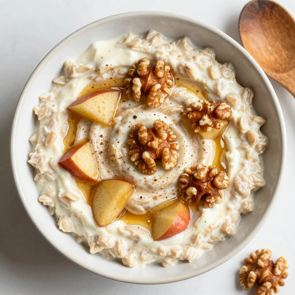 Warm Spiced Apple Oatmeal with a Cream Cheese Swirl