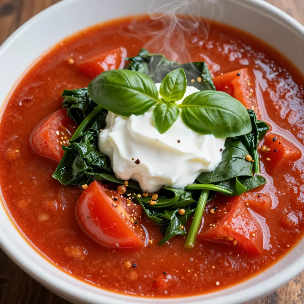 Low Calorie Creamy Tomato and Spinach Stew for Lunch
