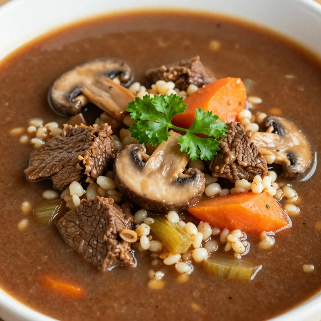 Cozy Slow Cooker Beef and Barley Soup with Mushrooms