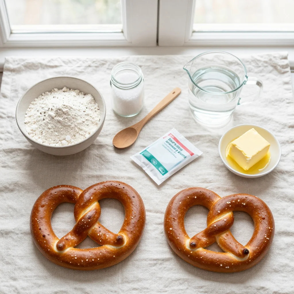 All ingredients for Homemade Soft Pretzels with Sea Salt