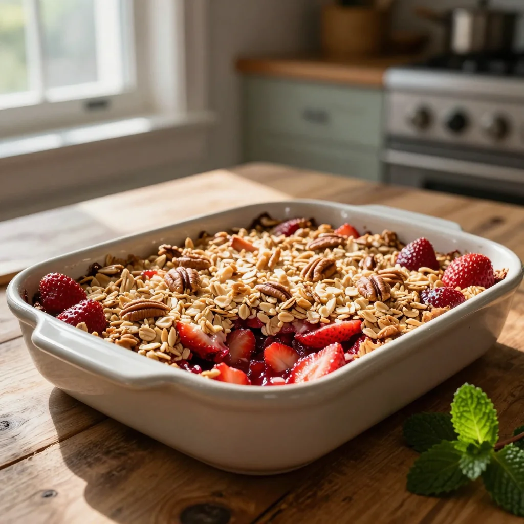 Strawberry Rhubarb Crisp with Pecans and Oats