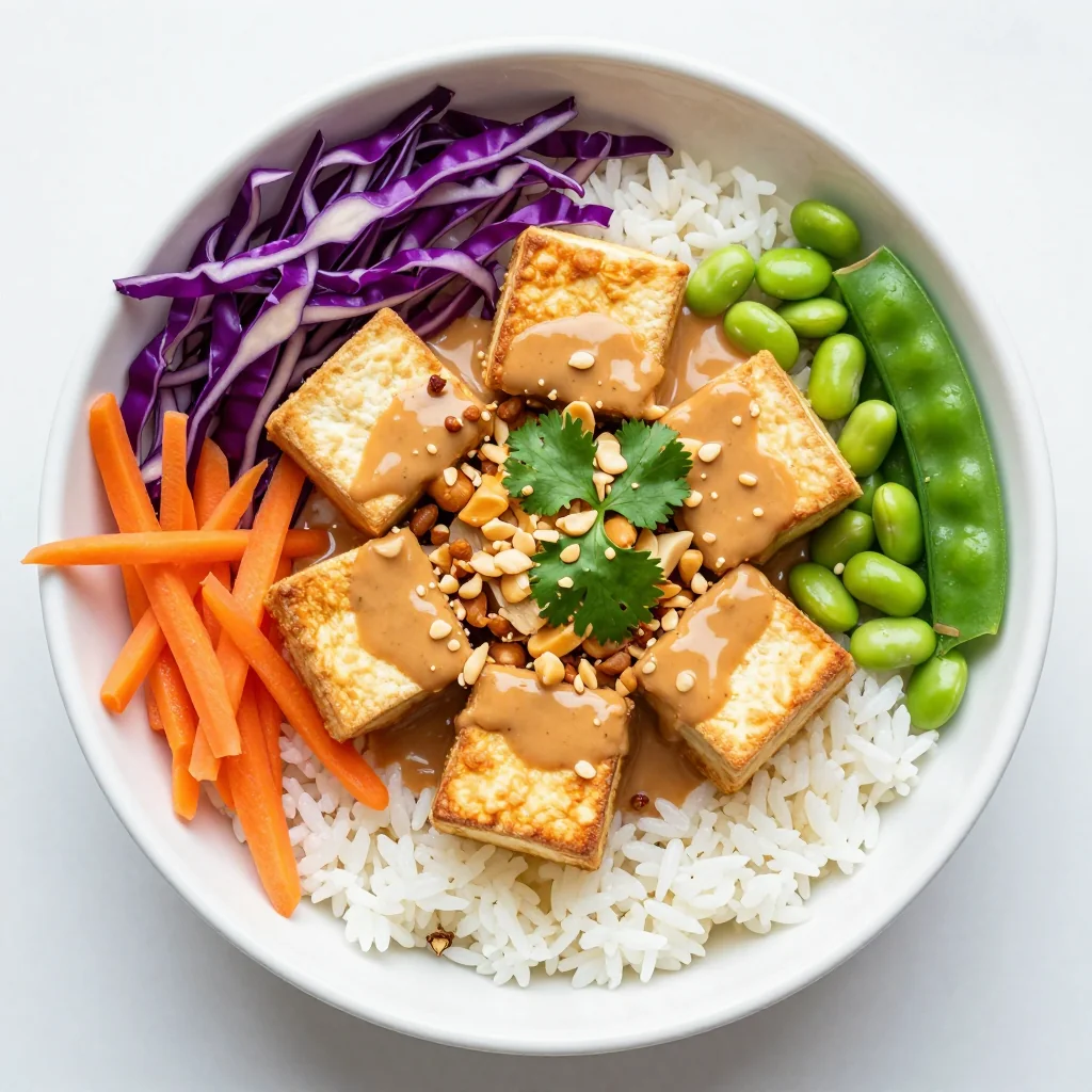 Crispy Tofu Bowl with Peanut Sauce for Veggie Lovers