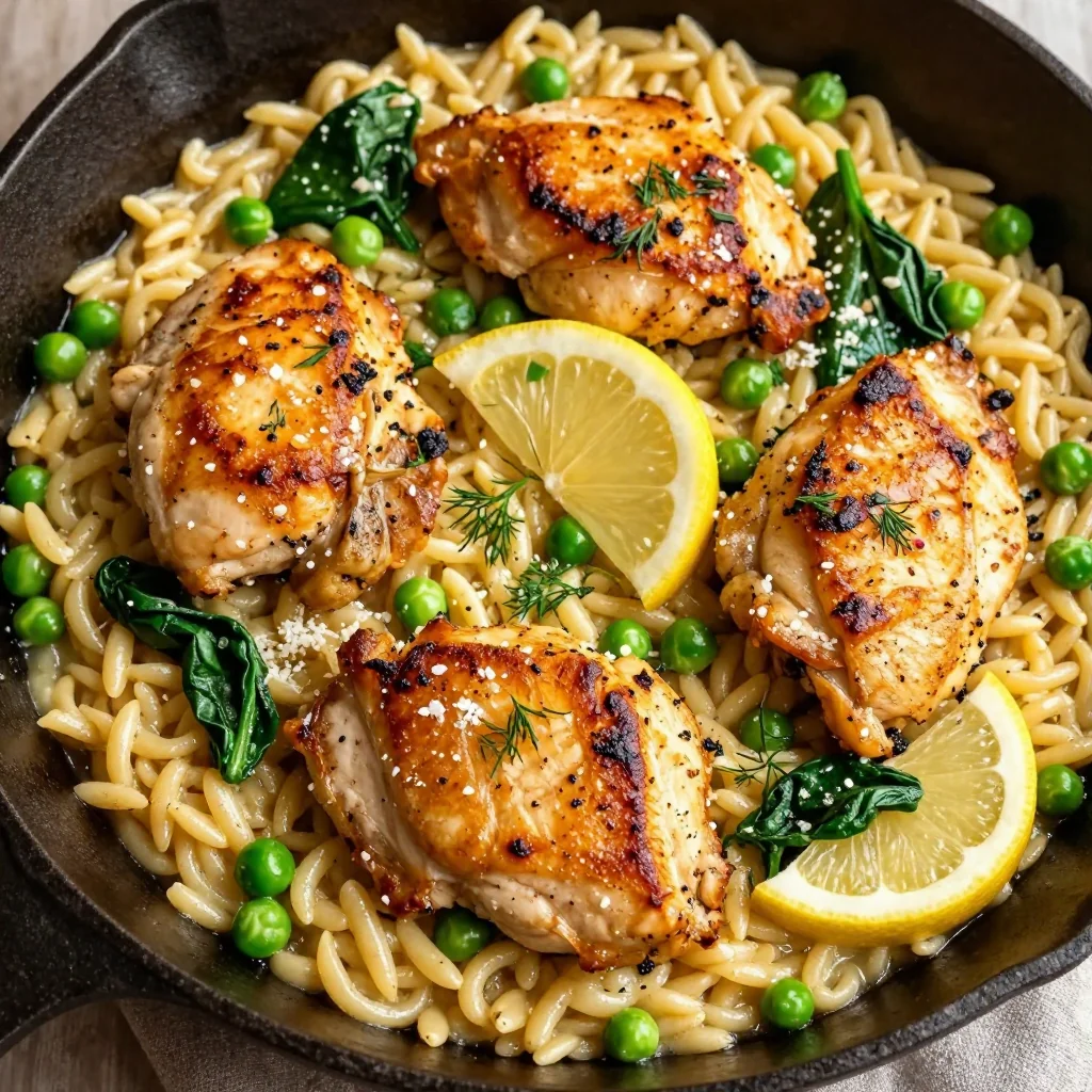 One Skillet Creamy Lemon Orzo with Chicken for Cozy Nights