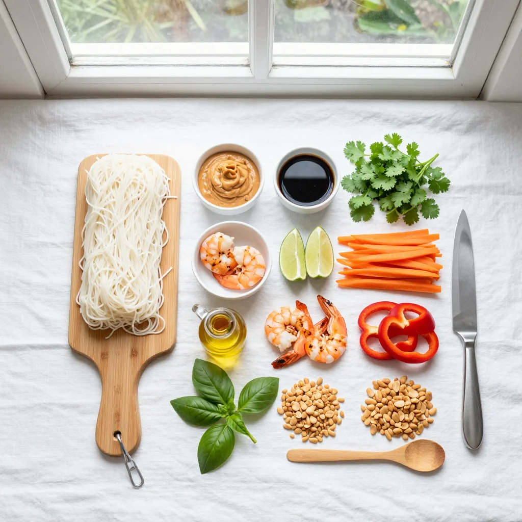 All ingredients for Thai Peanut Noodles with Grilled Shrimp