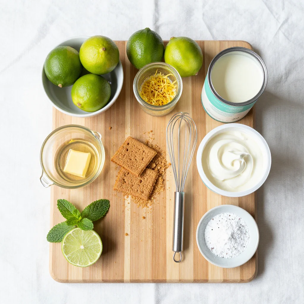 All ingredients laid out for No Bake Key Lime Pie with Graham Cracker Crust
