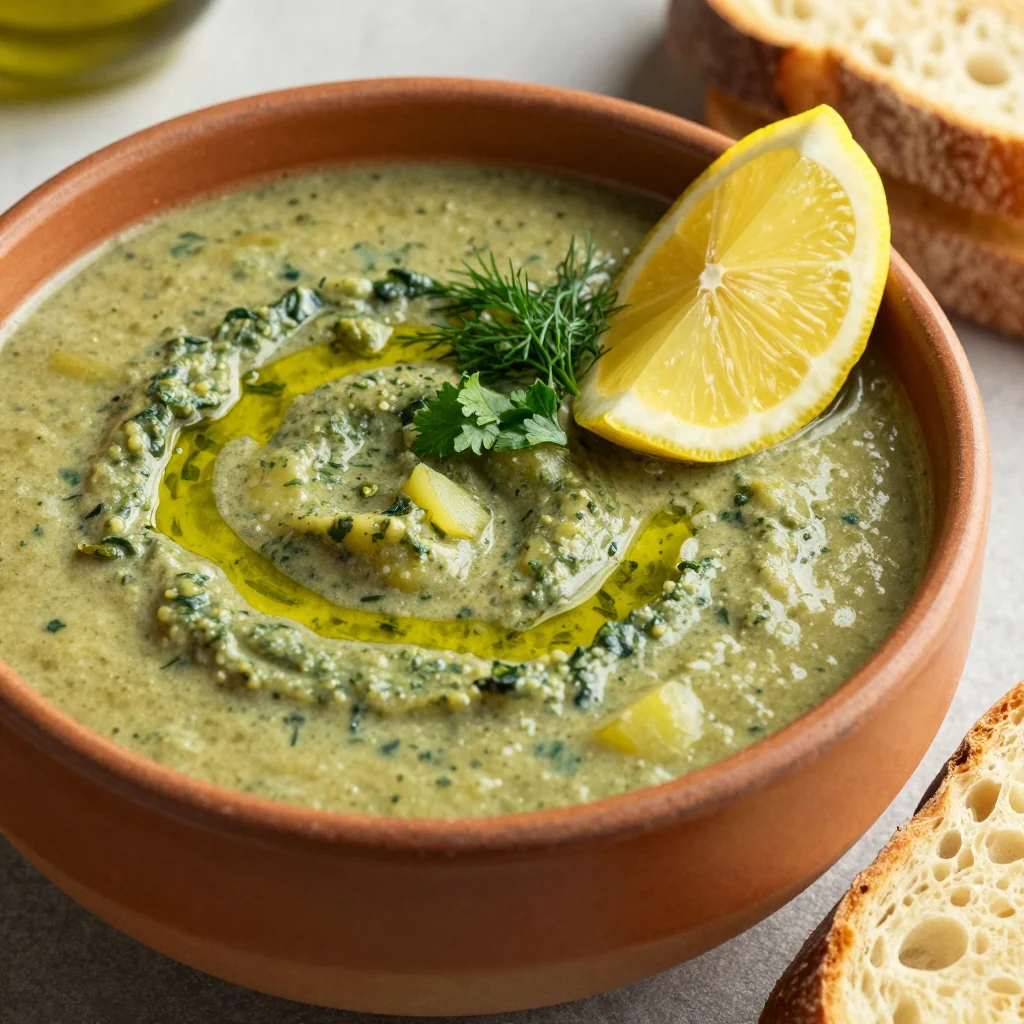 easy meal prep spinach and potato soup with lemon and fresh herbs