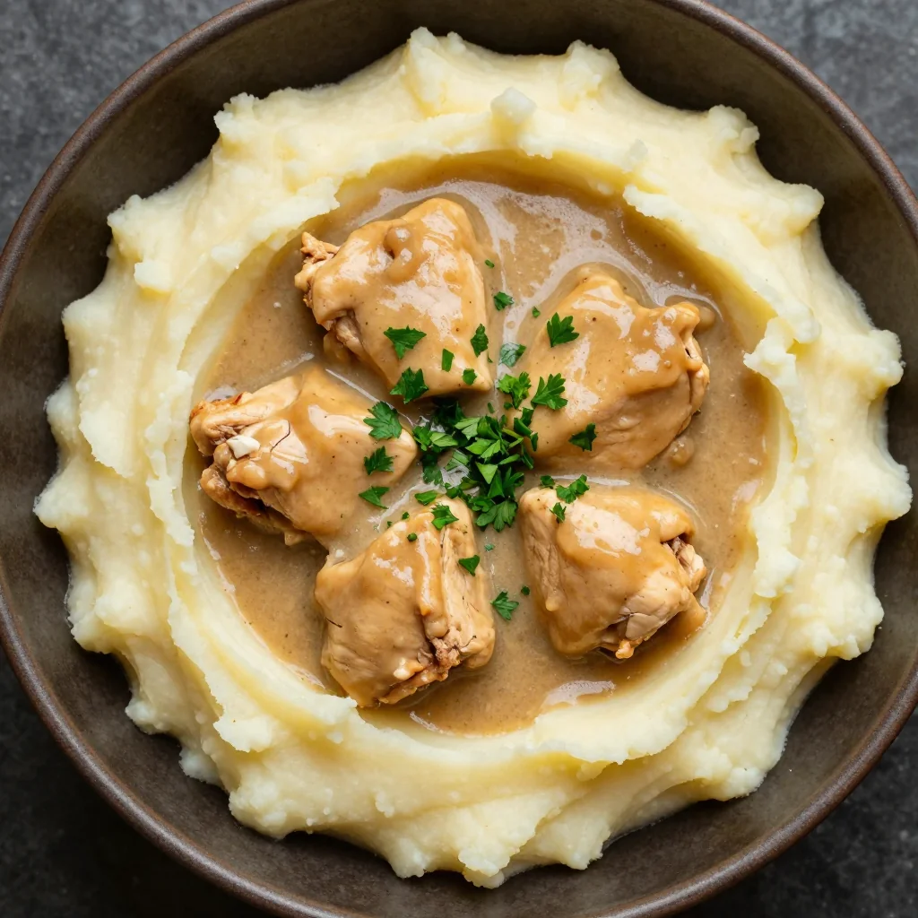 Easy Slow Cooker Chicken and Gravy over Mashed Potatoes