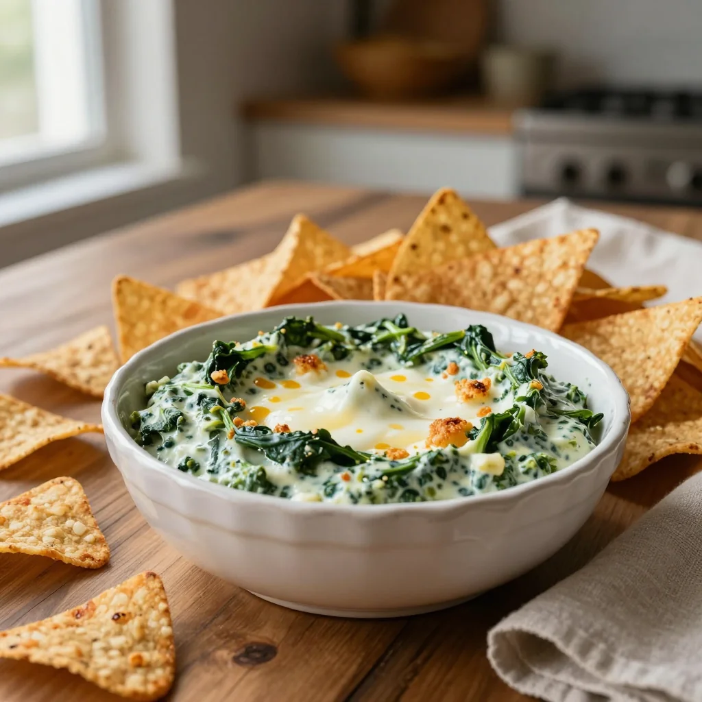 Creamy Spinach Artichoke Dip with Tortilla Chips