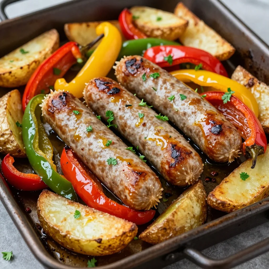 Sheet Pan Sausage, Potatoes, and Peppers for an Easy Dinner