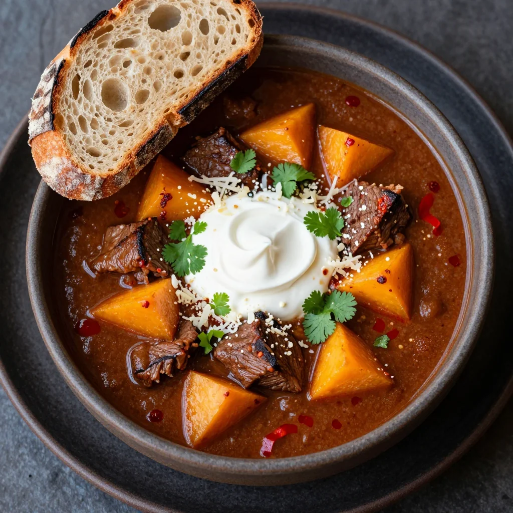 hearty slow cooker beef and winter squash chili for january nights