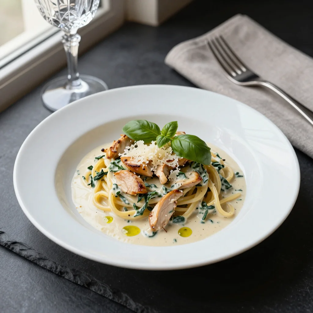 Creamy Spinach Pasta with Chicken and Garlic