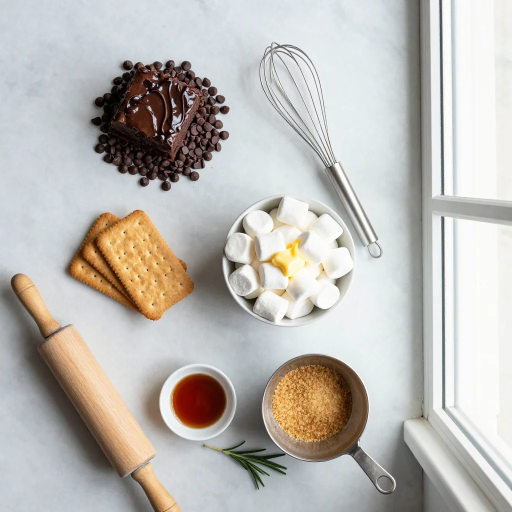 All ingredients for S'mores Brownies with Graham Crackers and Marshmallows