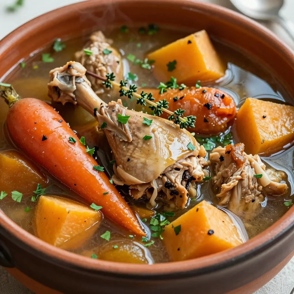 slow cooker turkey stew with roasted root vegetables and garlic