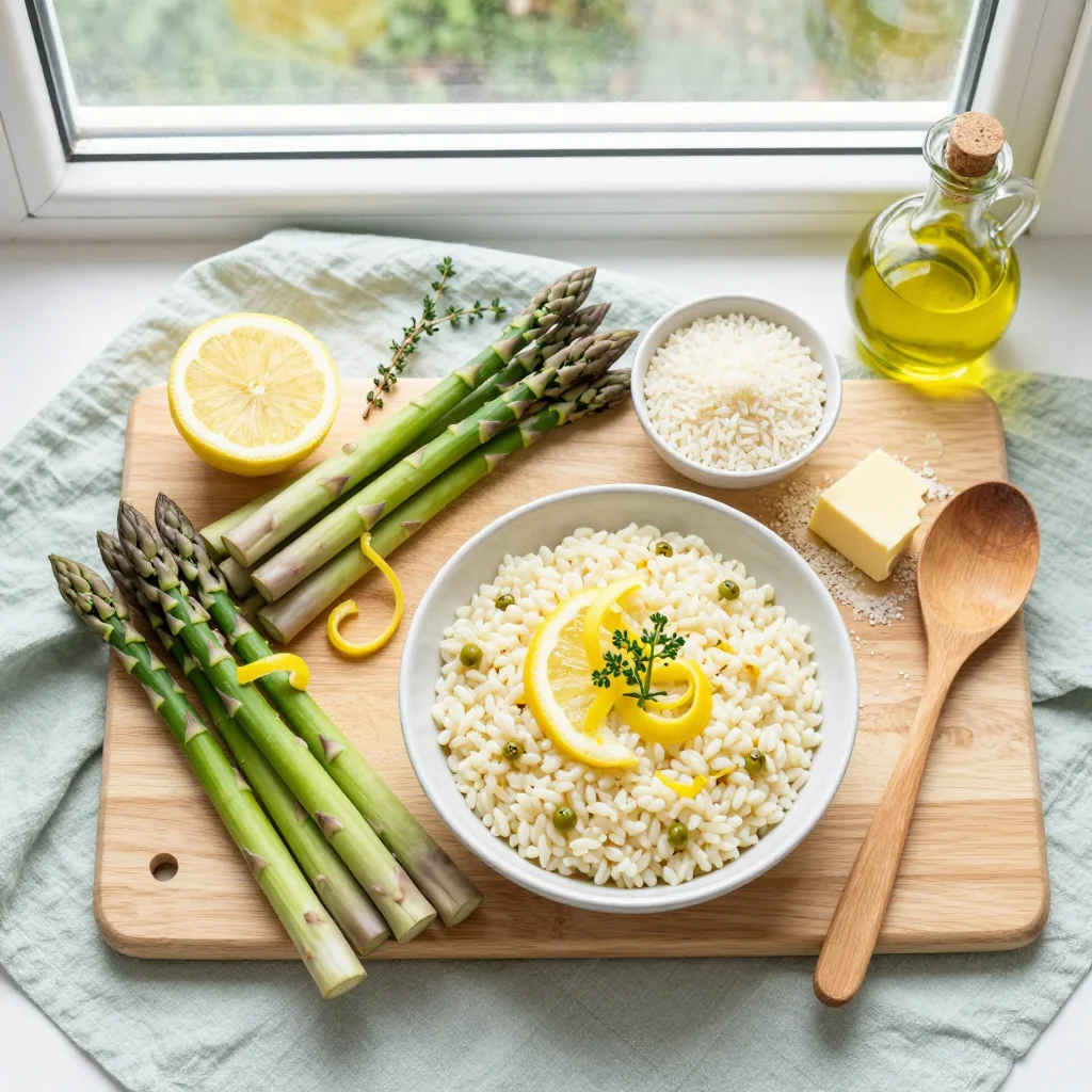 All ingredients for Asparagus Risotto with Lemon