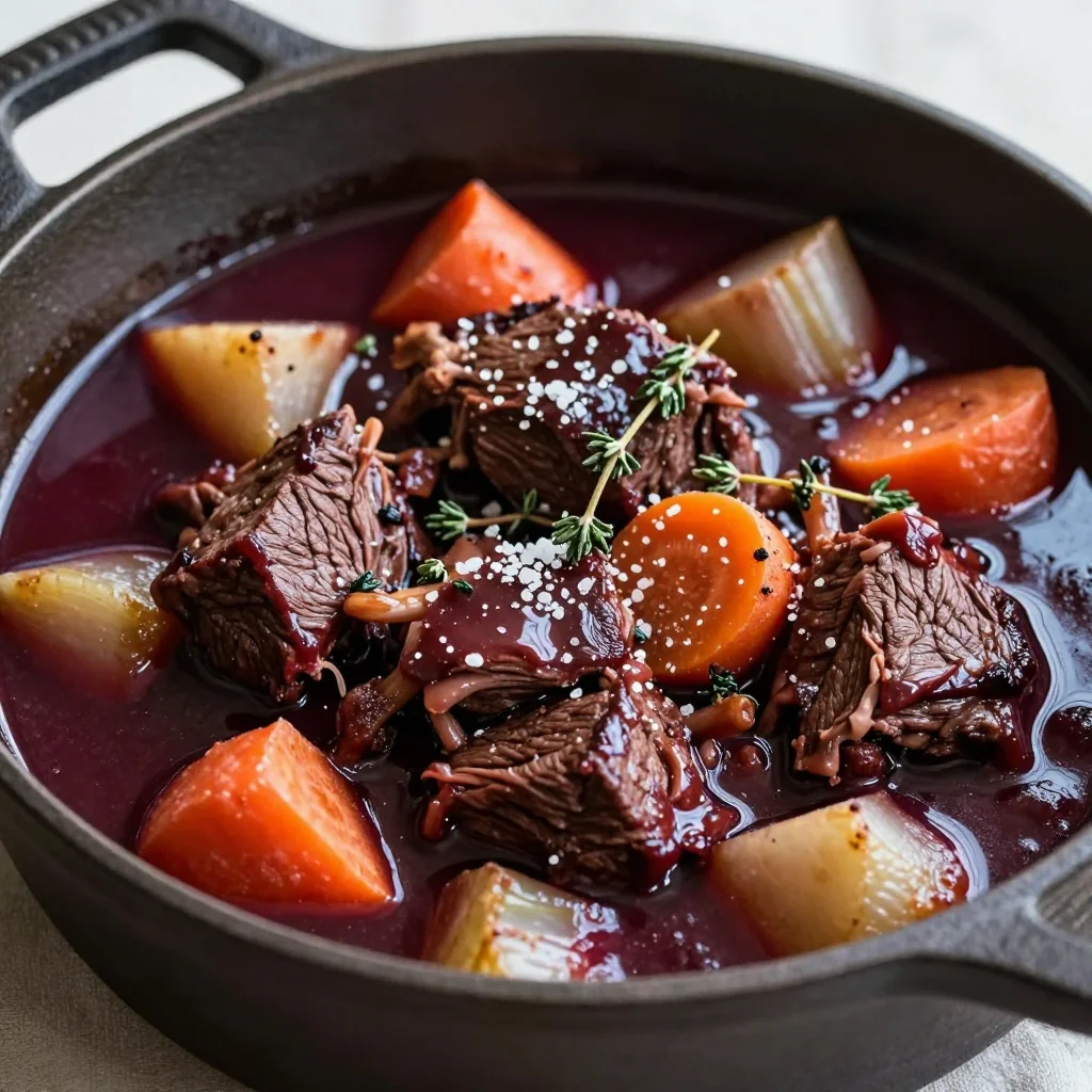 cozy beef and root vegetable stew with red wine for family dinners