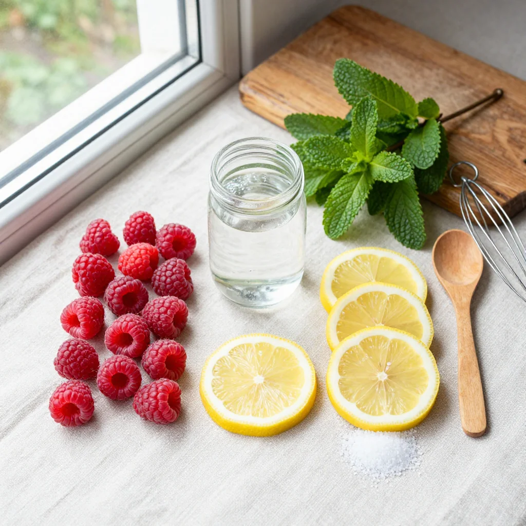 All ingredients for Raspberry Lemonade Sorbet with Fresh Mint