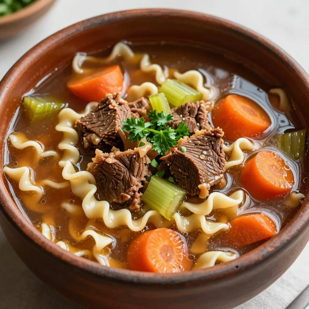 Cozy Beef And Noodle Soup With Carrots And Celery For Lunch