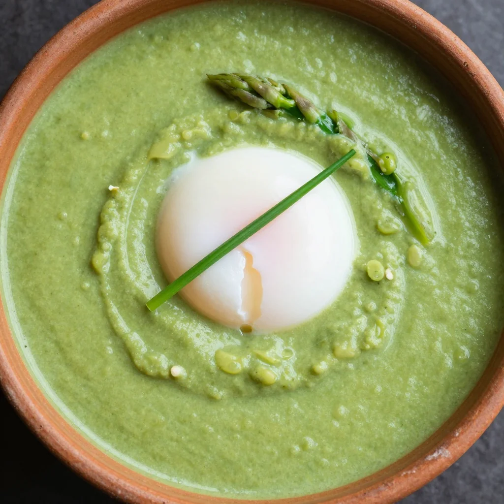 Creamy Asparagus Soup with a Poached Egg on Top