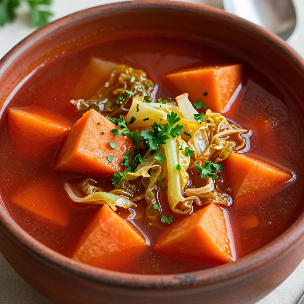 hearty onepot winter vegetable soup with cabbage and root veggies