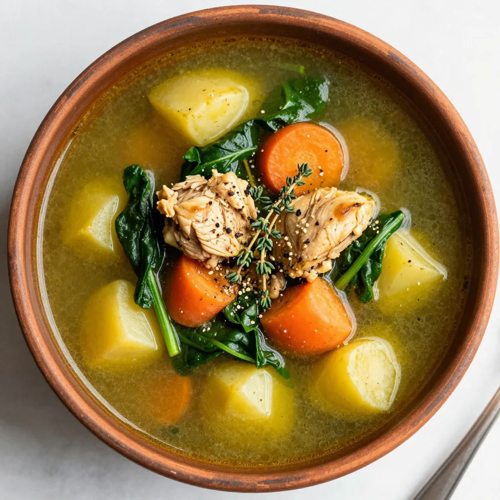 onepot chicken and spinach soup with root vegetables for clean eating