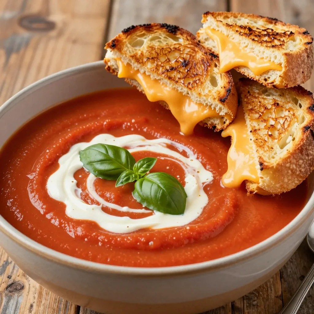 Creamy Tomato Soup With A Grilled Cheese Dippers