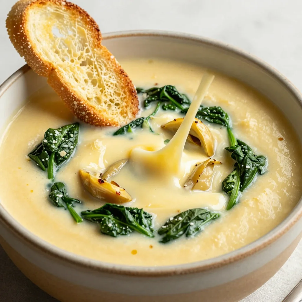 Cheesy Spinach Artichoke Dip Soup for NFL Parties