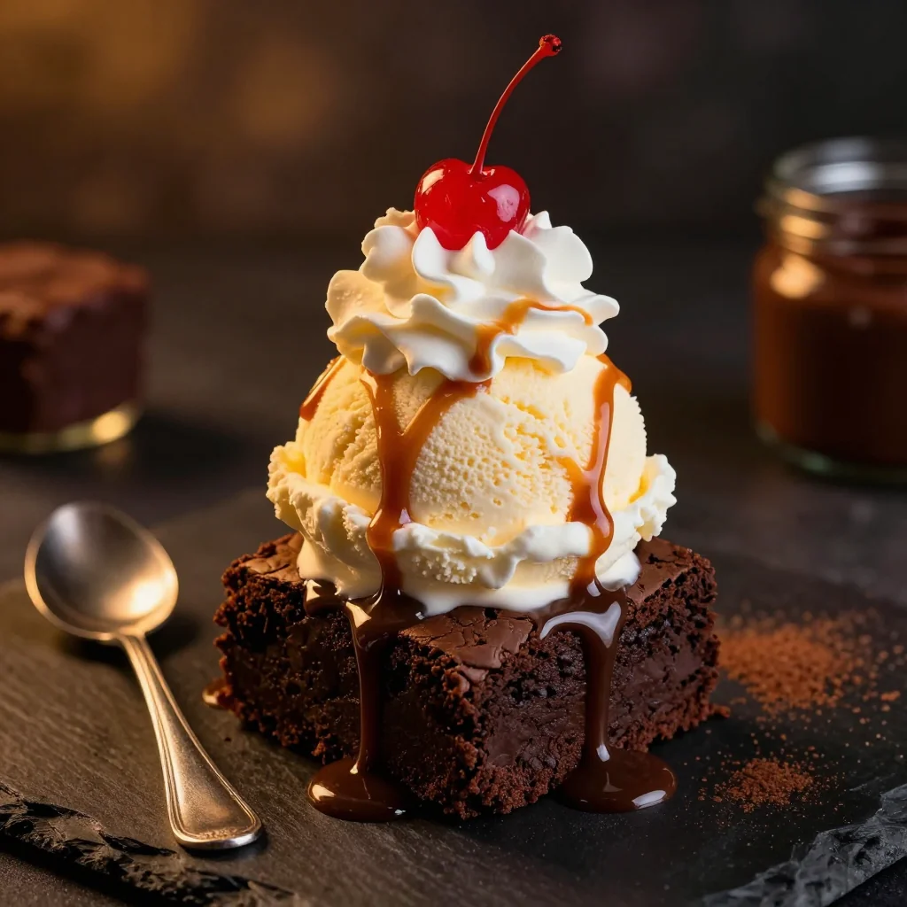 Brownie Sundae with Hot Fudge Sauce