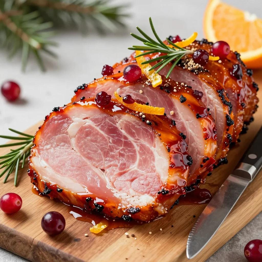 cranberry orange glazed ham for festive christmas dinner