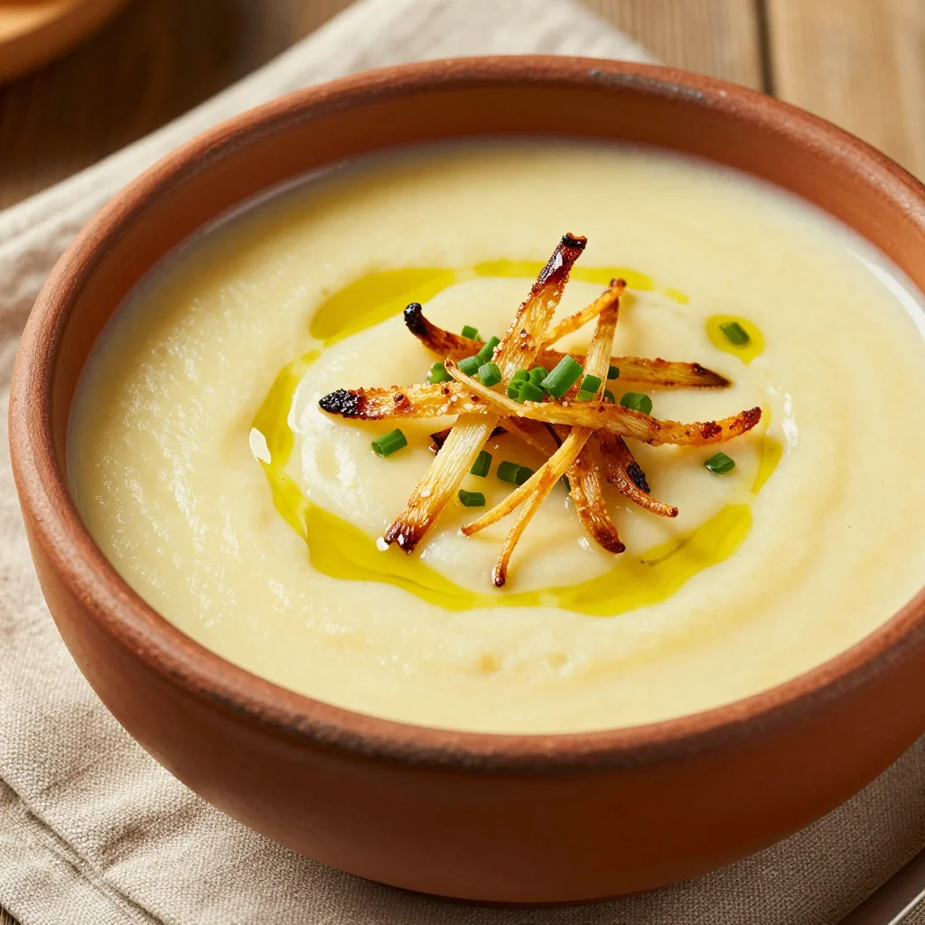 Cozy Creamy Potato Leek Soup with Crispy Leeks