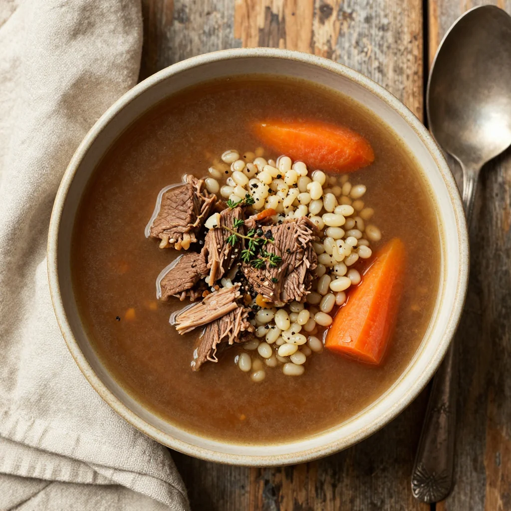 High Protein Slow Cooker Beef and Barley Soup for Lunch