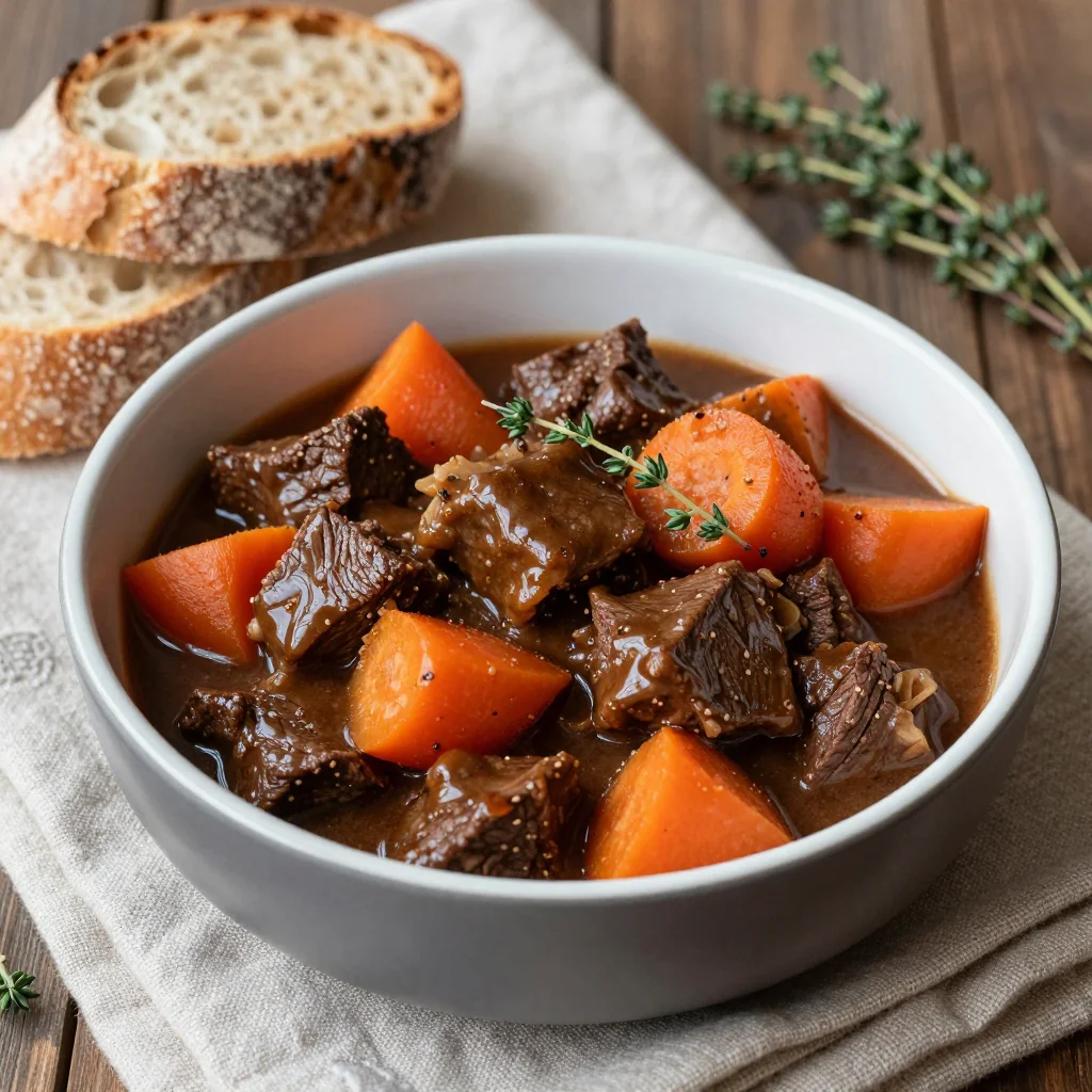 warm slow cooker beef and root vegetable stew for family dinners
