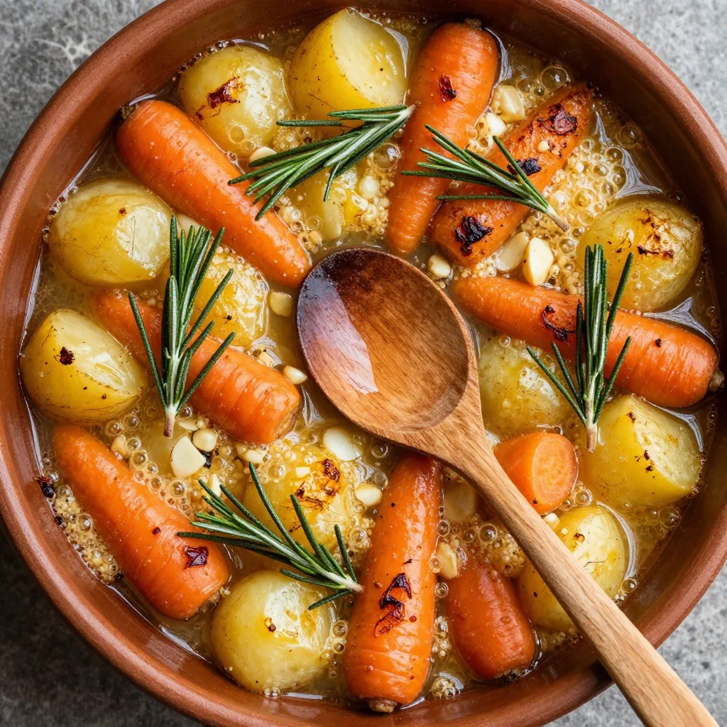 warm winter vegetable casserole with garlic and rosemary for families