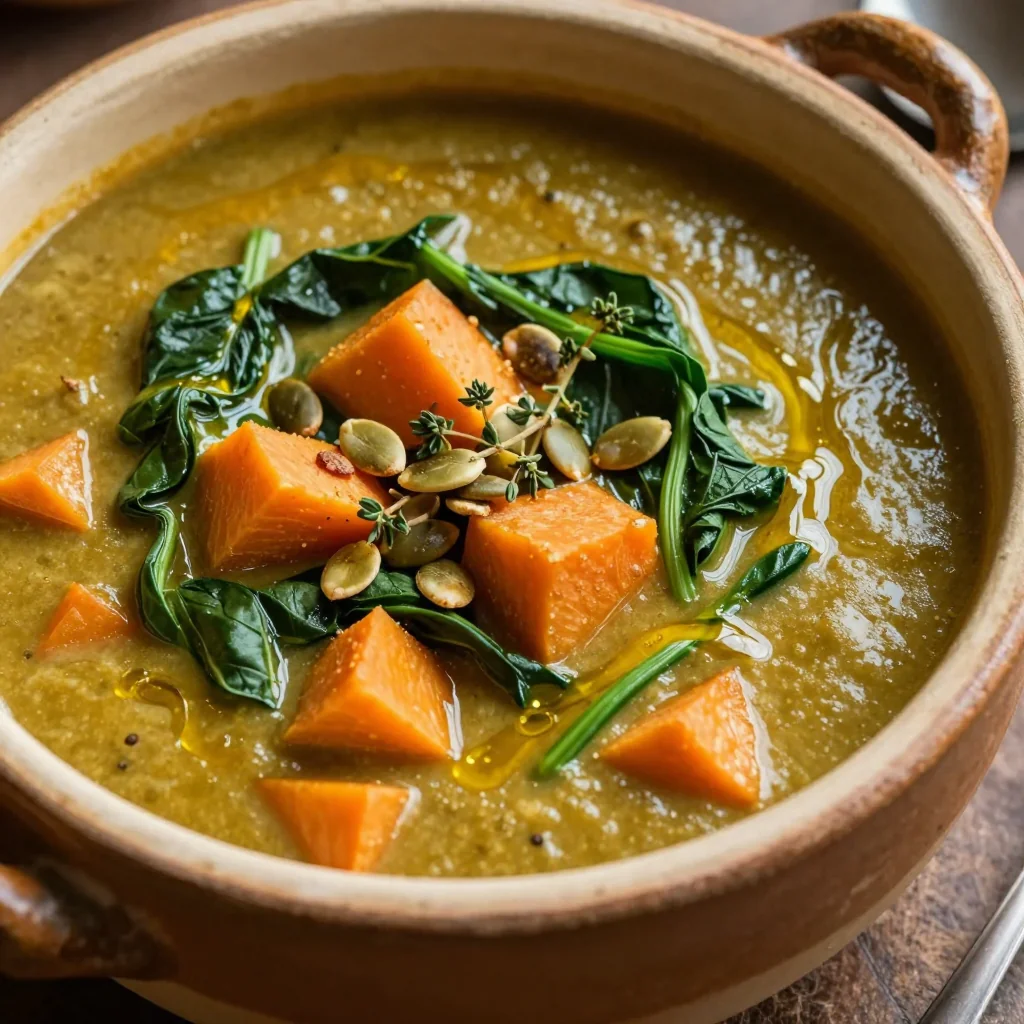healthy onepot sweet potato and spinach soup for cozy evenings