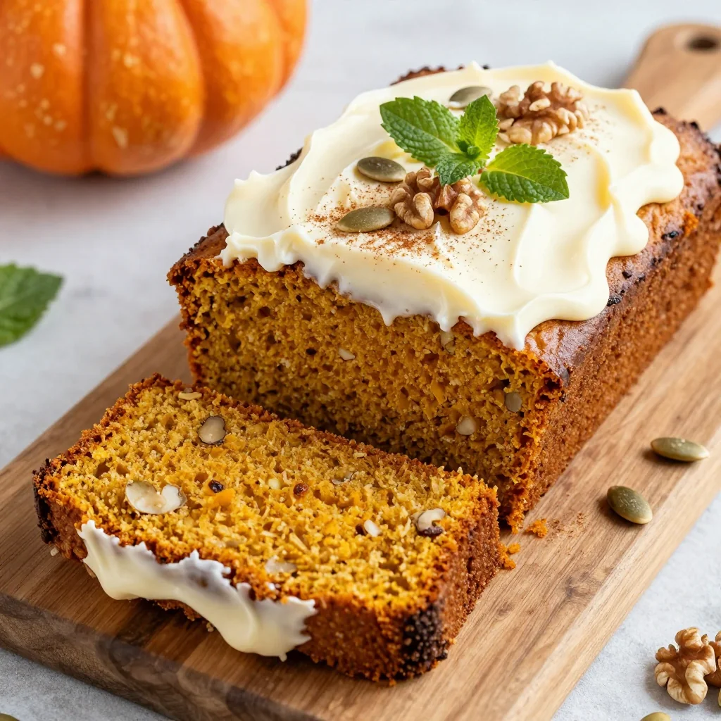 Warm Spiced Pumpkin Bread with Cream Cheese Frosting for a Fall Favorite