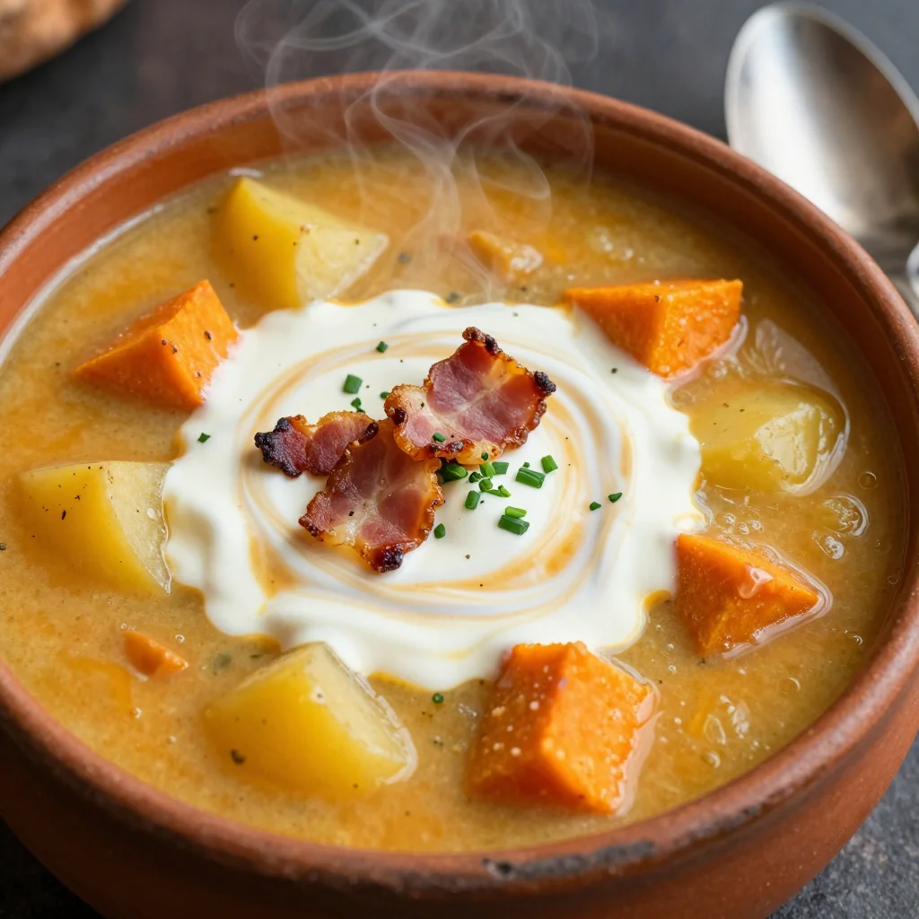 Cozy Potato and Sweet Potato Soup for NFL Playoffs