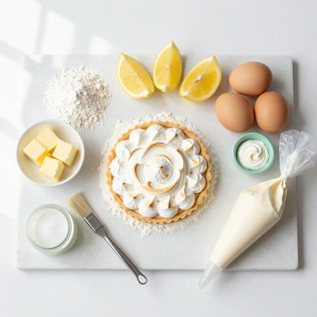 All ingredients for Lemon Meringue Tart with Shortbread Crust