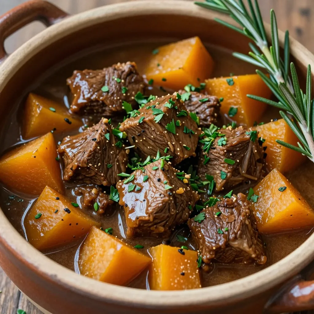 batch cook garlic herb beef and winter squash stew for january