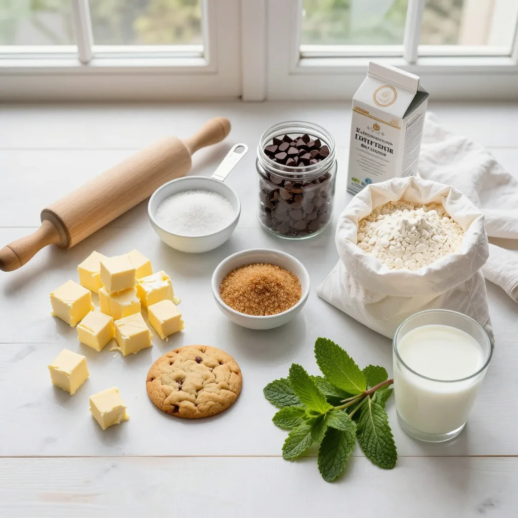 All ingredients laid out for Skillet Cookie with Chocolate Chips and Ice Cream