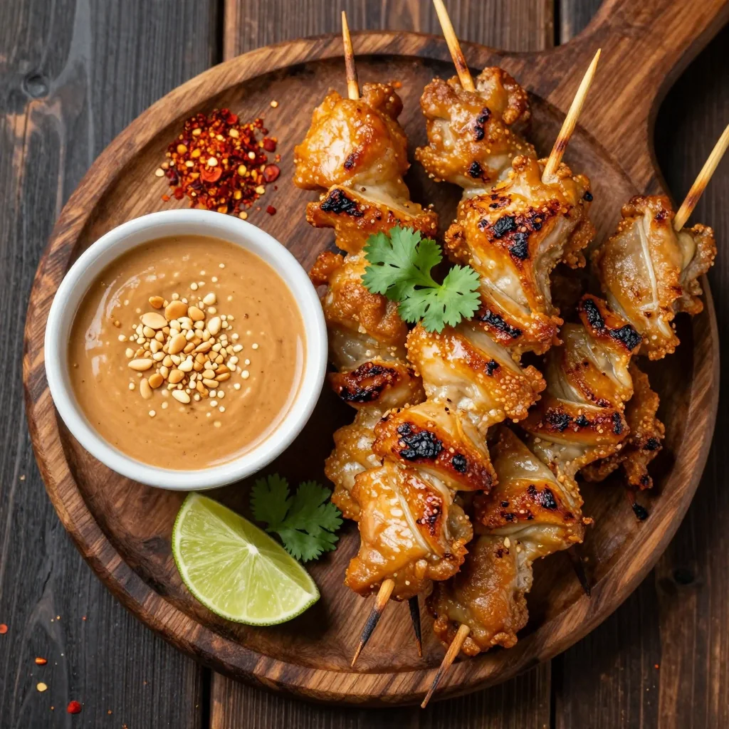 Crispy Chicken Skewers with Peanut Sauce