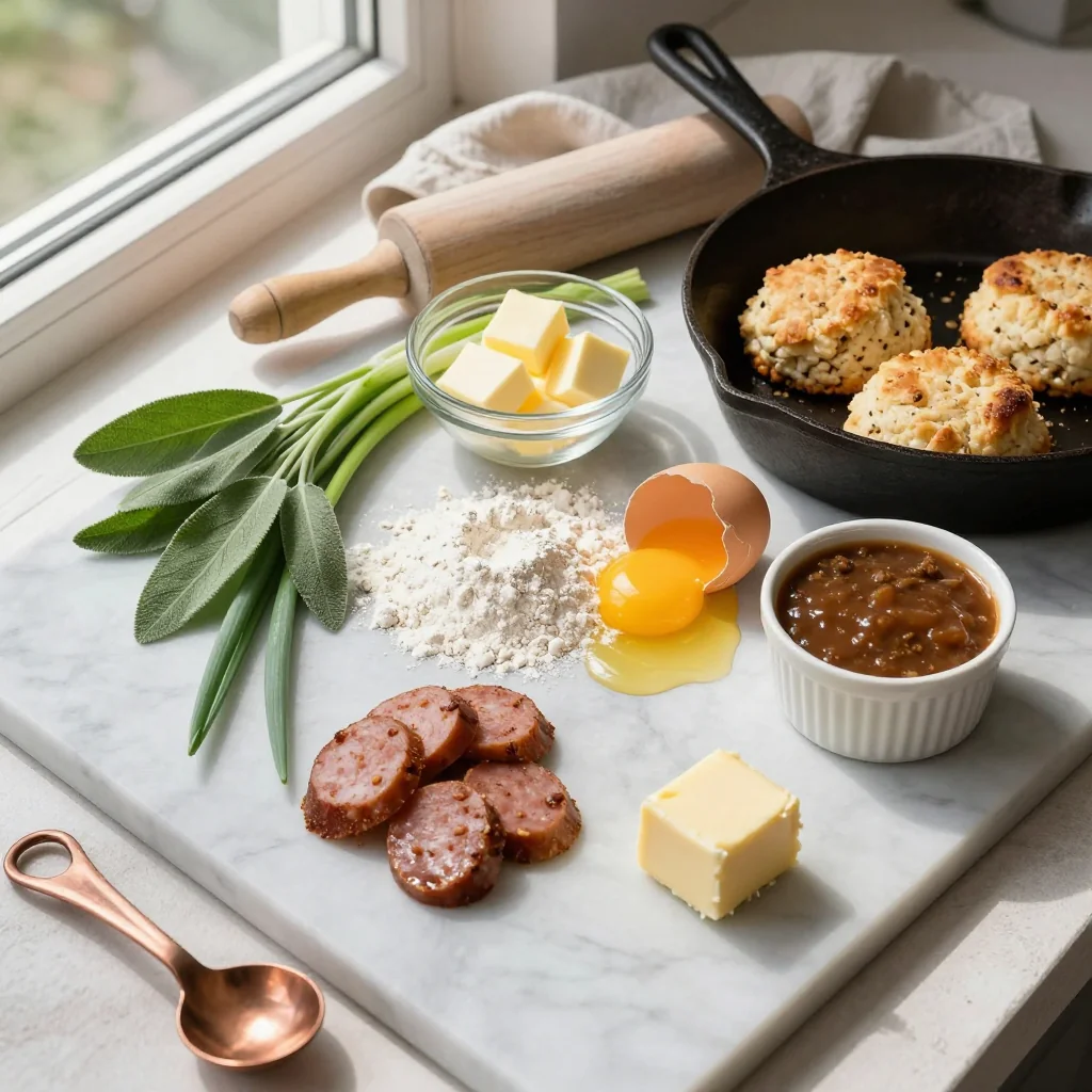 All ingredients for Biscuits and Gravy Sausage Breakfast