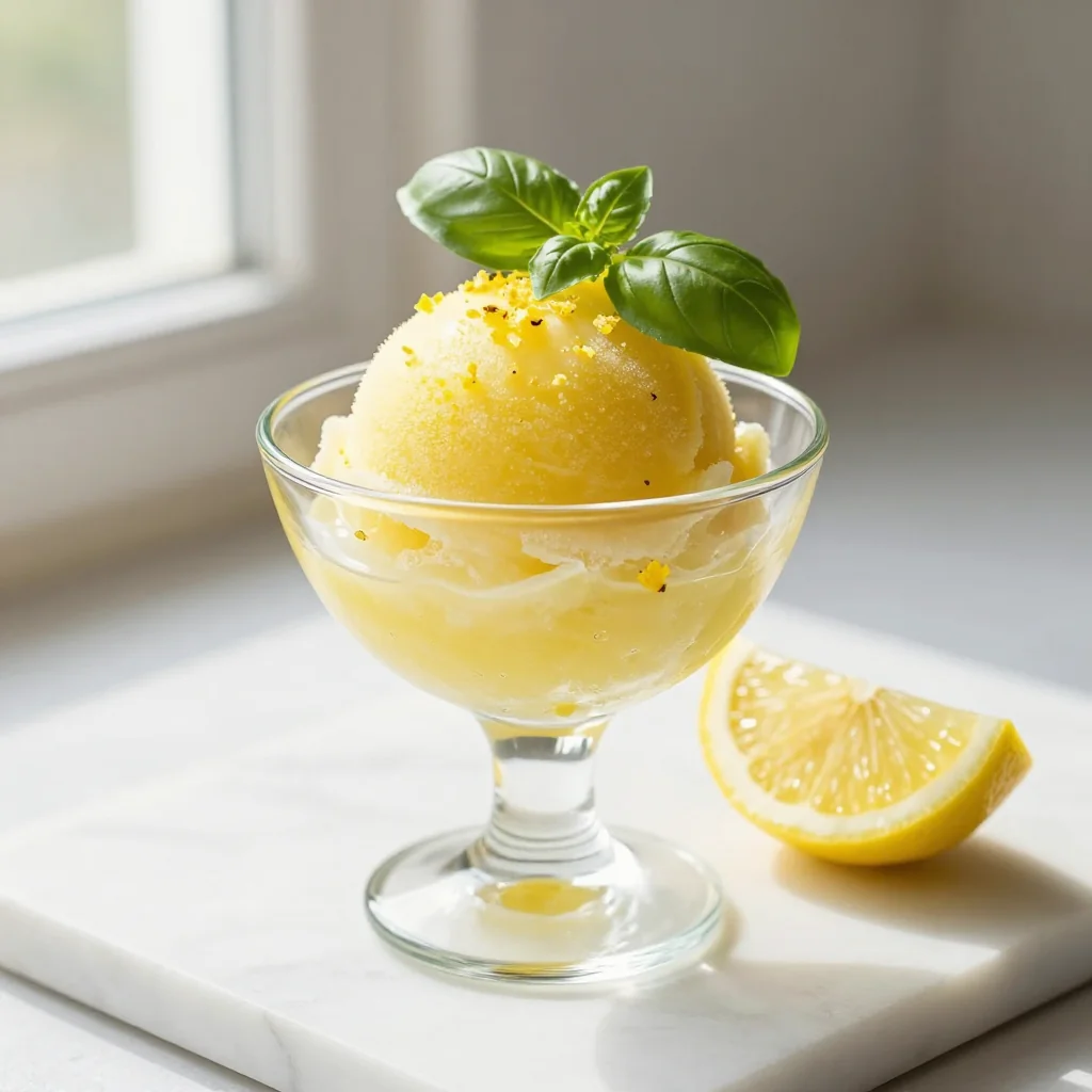 Lemon Sorbet with Fresh Basil